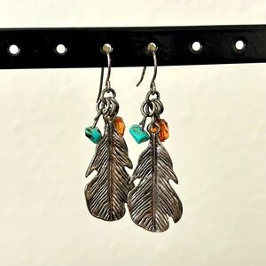 Leaf with turquoise and gem earrings